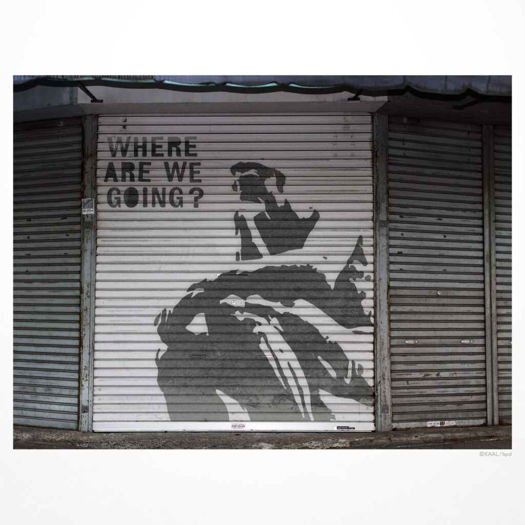 where are we going The Thinker graffiti
