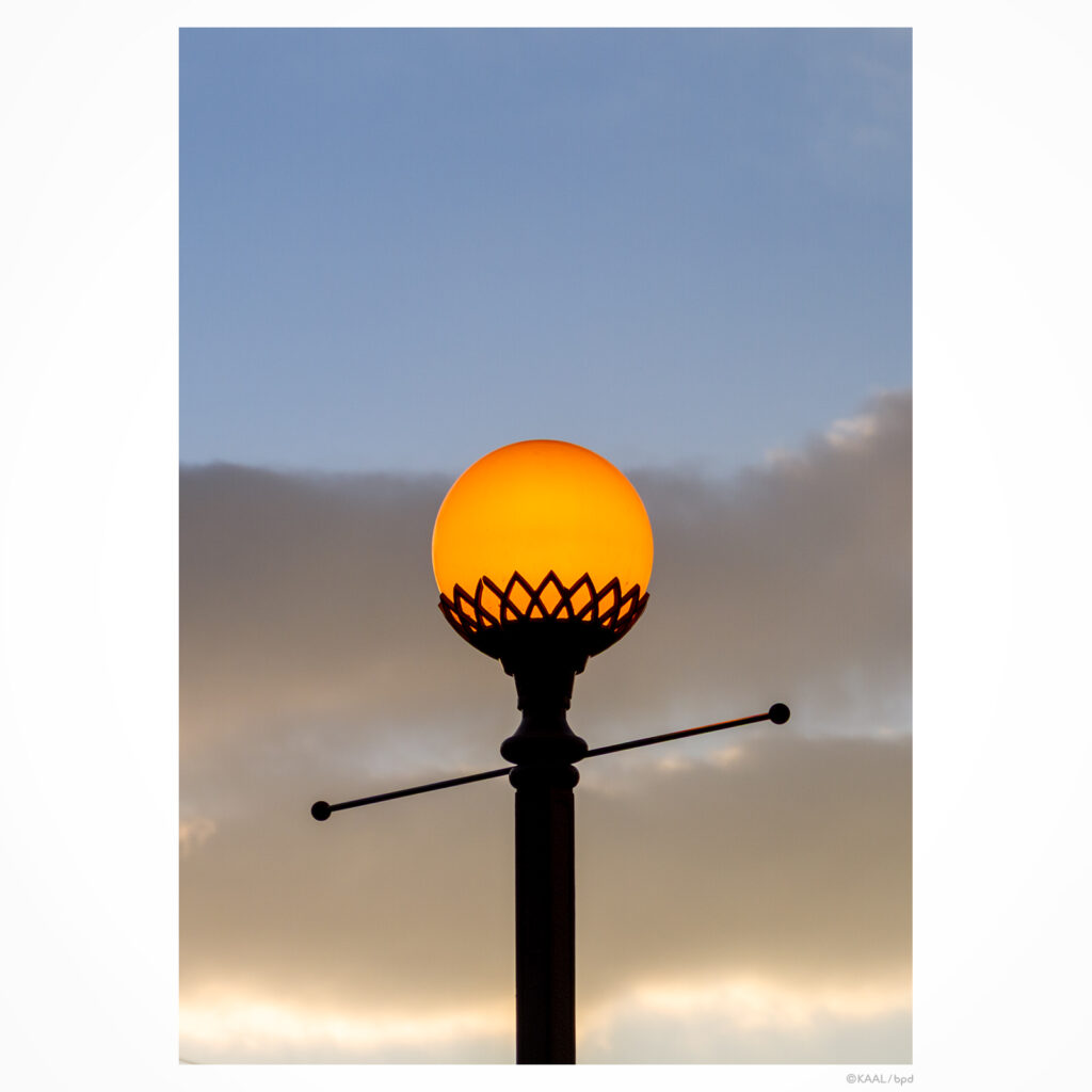 Street lights and the evening sky in front of Narimasu Station